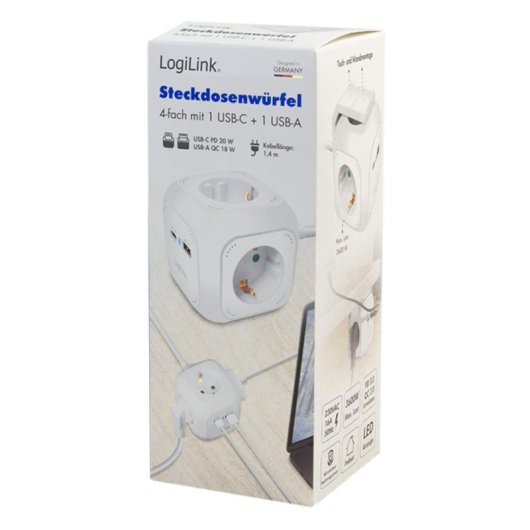 Multipresa LogiLink LPS283U 4 prese USB-A QC USB-C PD ricarica rapida