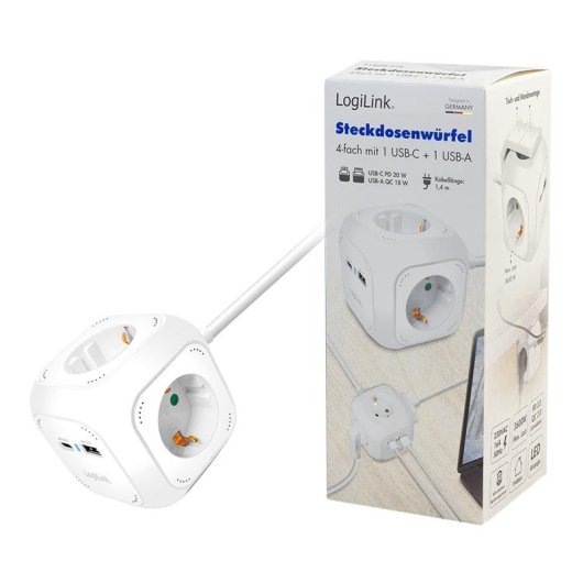 Multipresa LogiLink LPS283U 4 prese USB-A QC USB-C PD ricarica rapida