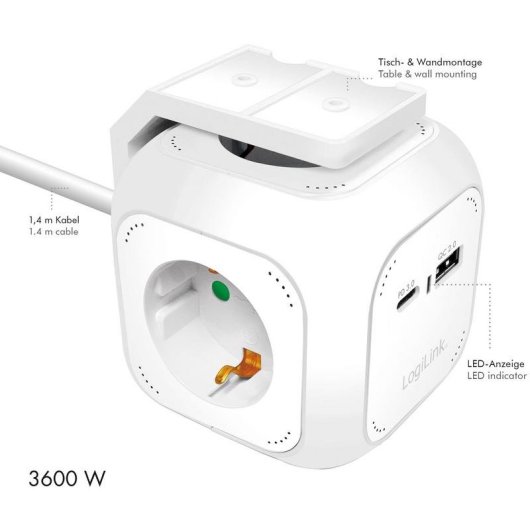Multipresa LogiLink LPS283U 4 prese USB-A QC USB-C PD ricarica rapida