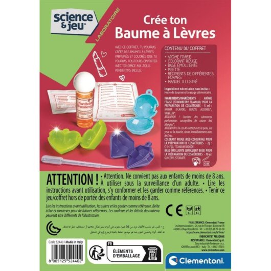 Kit Science Clementoni DIY Baume Lèvres Parfum Fraise 8+
