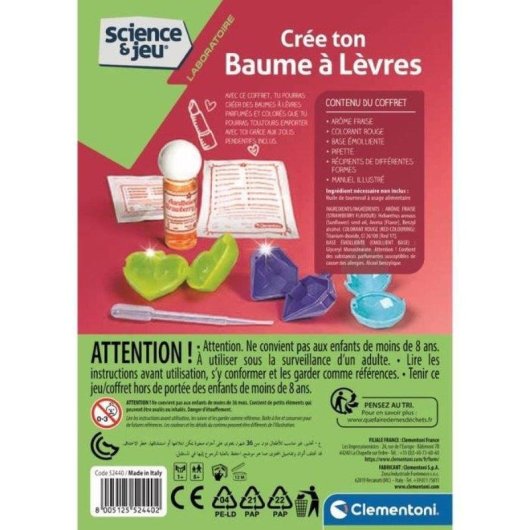 Kit Science Clementoni DIY Baume Lèvres Parfum Fraise 8+