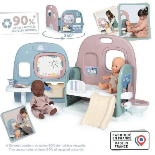 Asilo Pieghievole per Bambine Smoby Baby Care con 4 Zone e Accessori