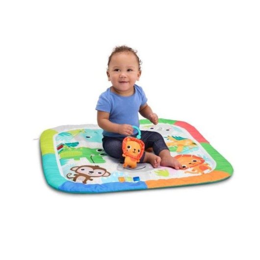 Tapis de jeu pliable Bright Starts Jungle Jubilee pour bébé avec 5 jouets et miroir