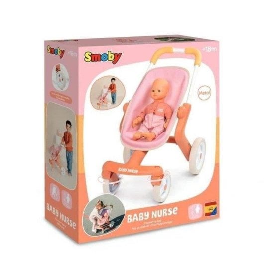 Carrinho para Bonecas Smoby Baby Nurse Pop 4 Rodas Mango Ergonómico 53 cm