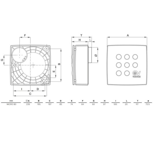 Wandventilator Vortice Micro 80 27W 80mm 2 Stufen Leise Waschbarer Filter IPX4