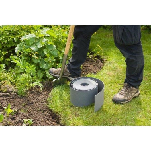 Gartenbordüre Nature Grau Recyceltes Polyethylen 15 cm x 10 m