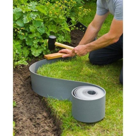 Gartenbordüre Nature Grau Recyceltes Polyethylen 15 cm x 10 m