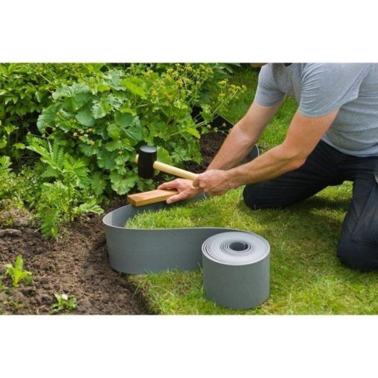 Gartenbordüre Nature Grau Recyceltes Polyethylen 15 cm x 10 m