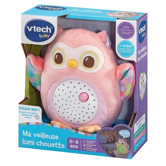 Nachtlicht Plüschtier VTech Lumi Eule Rosa 5 Farben 4 Stufen