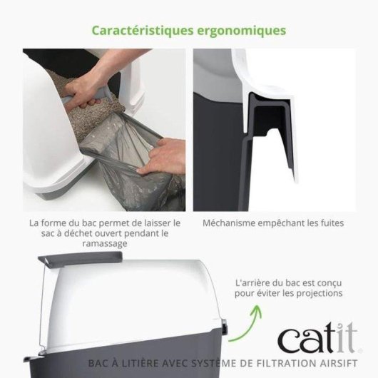 Cassetta igienica Catit Airsift Regular con tetto, porta fumata e filtro AirSift™ grigio