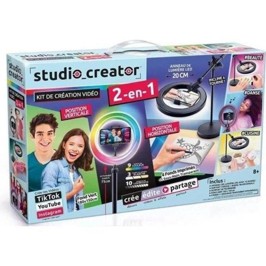 Kit Studio Video 2 in 1 Canal Toys LED Multicolore Treppiede 80 cm Schermo Verde XL