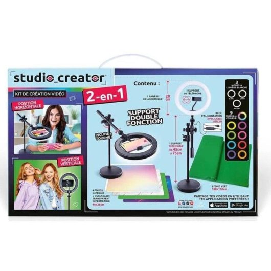 Kit Studio Video 2 in 1 Canal Toys LED Multicolore Treppiede 80 cm Schermo Verde XL