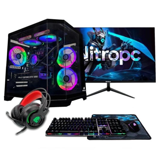 Desktop Nitropc Pack Avançado AMD Ryzen 7 5800X 16GB 1TB M.2 RX 9060 XT Windows 11 Pro