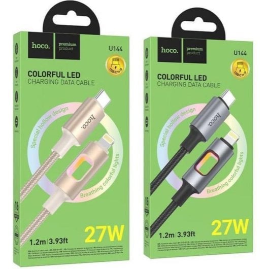 Kabel Hoco U144 USB-C Lightning 1,2 m LED 27 W PD Schwarz