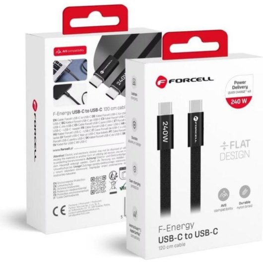 Câble USB-C à USB-C Forcell 240W 5A 1.2m Noir