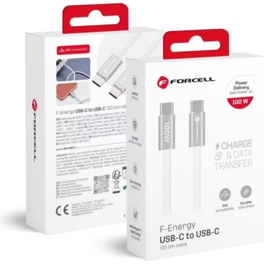 Câble USB-C Forcell 100W 1,2 m Charge Rapide Flexible Blanc