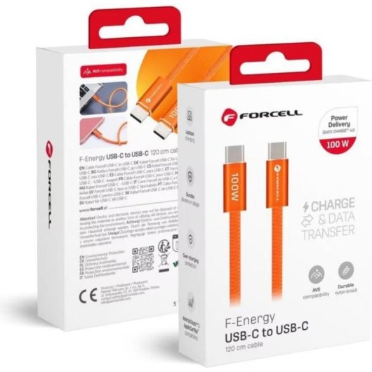 Câble USB-C Forcell Cafule Flat 1,2 m 100 W orange charge rapide