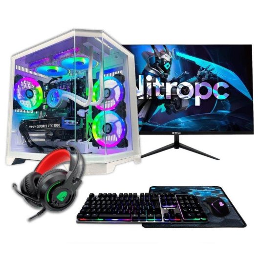 Desktop Nitropc Pack Avançado AMD Ryzen 7 5800X 16GB 1TB M.2 RX 9060 XT Windows 11 Branco 24"