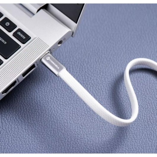 Câble USB-C Forcell Cafule Flat 1,2 m 100 W Textile Blanc Charge Rapide