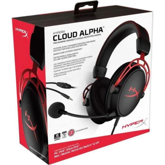 Casque HyperX Cloud Alpha avec câble, son clair, micro amovible, aluminium rouge