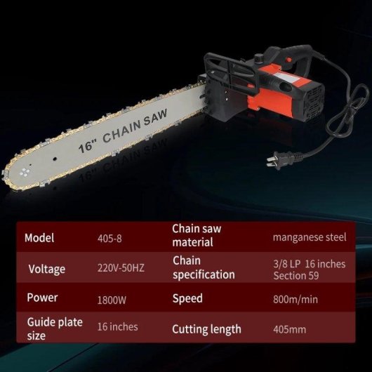 Kettensäge Autrucker 1800W 16" Kette 800m/min