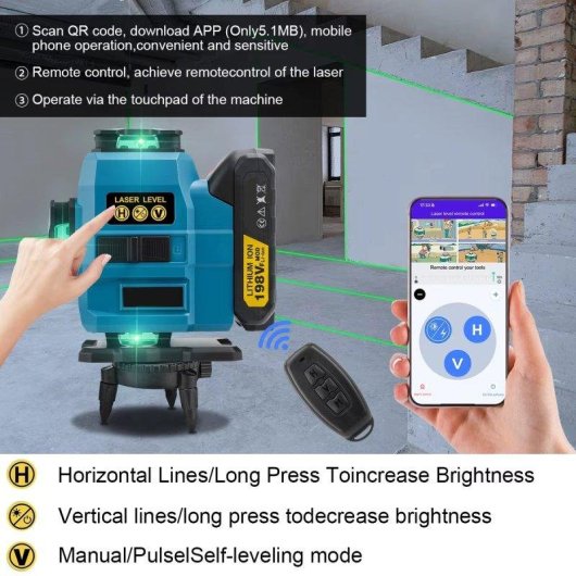 Laserwaage 4D 16 Linien Grün 360° Selbstnivellierend mit Stativ 1m und 2 Akkus Kompatibel Makita 18V