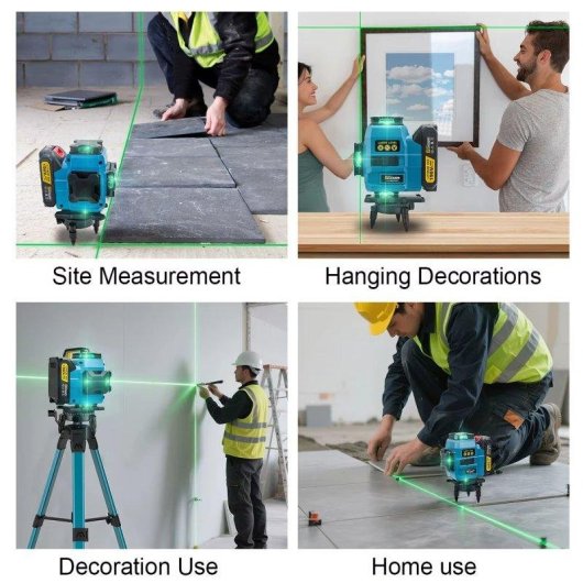 Laserwaage 4D 16 Linien Grün 360° Selbstnivellierend mit Stativ 1m und 2 Akkus Kompatibel Makita 18V