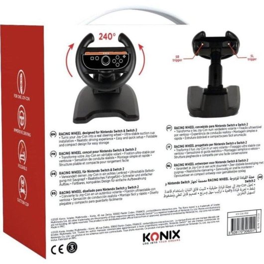 Volante Konix Plegable Nintendo Switch Joy-Con Ventosa Noir