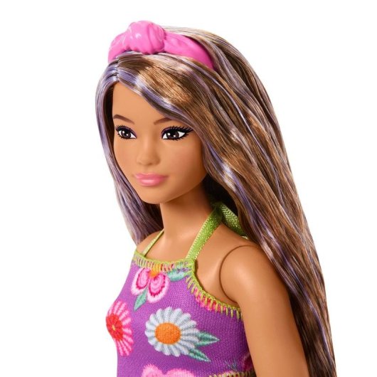 Barbie Fashionistas Curvy Puppe 298 mm Braunes Haar mit Violetten Streifen