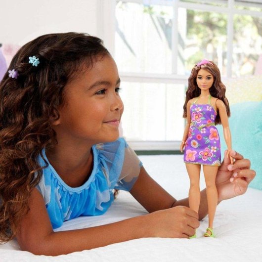 Barbie Fashionistas Curvy Puppe 298 mm Braunes Haar mit Violetten Streifen