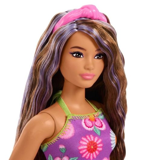 Barbie Fashionistas Curvy Puppe 298 mm Braunes Haar mit Violetten Streifen