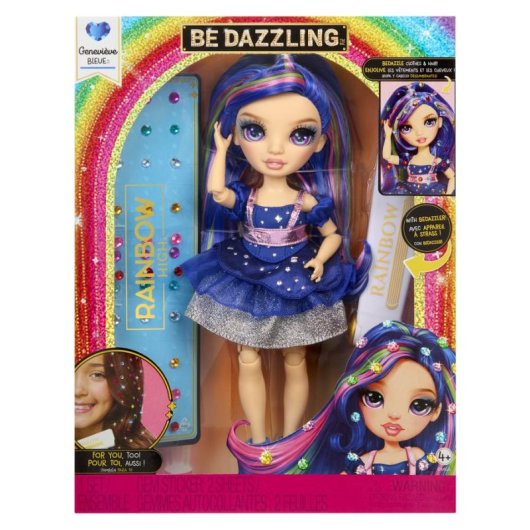 Bambola di Moda Rainbow High Be Dazzling Genevieve 27 cm Blu con Gemme, Capelli Personalizzabili e Vestito Removibile