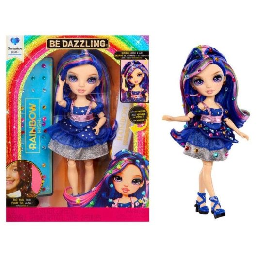 Bambola di Moda Rainbow High Be Dazzling Genevieve 27 cm Blu con Gemme, Capelli Personalizzabili e Vestito Removibile