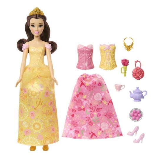Muñeca Mattel Disney Princess Bella 2 en 1 295 mm con 9 accesorios