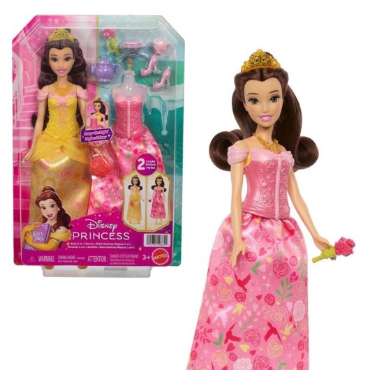 Muñeca Mattel Disney Princess Bella 2 en 1 295 mm con 9 accesorios