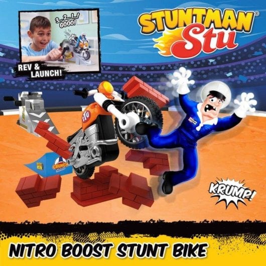 Bicicleta Acrobática Bandai Stuntman Stu Nitro Boost com Rampa e Figura
