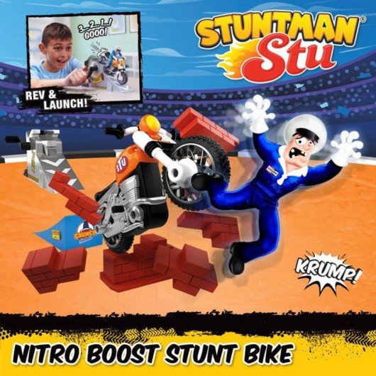 Bicicleta Acrobática Bandai Stuntman Stu Nitro Boost com Rampa e Figura