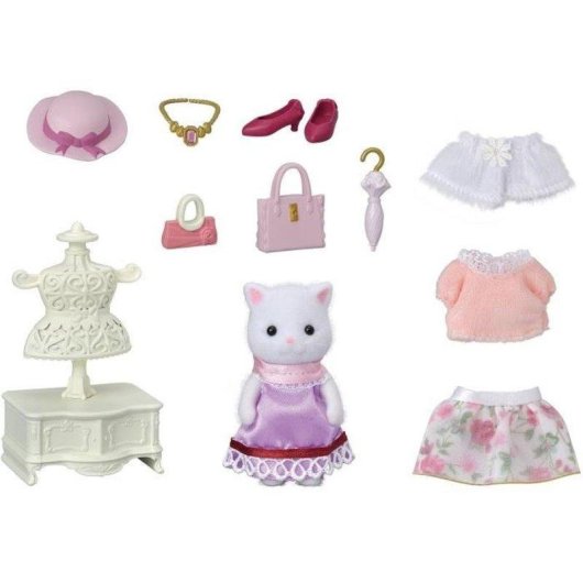Figura Sylvanian Families Fashion Case Alicia Gatita Persa 350 Combinaciones
