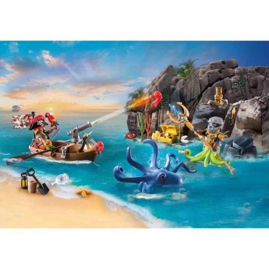 Calendario dell'Avvento Pirati Playmobil 71636 - Barca Fluttuante e Kraken