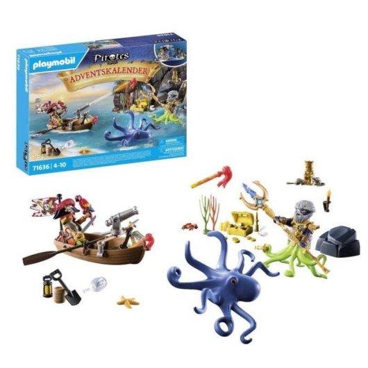 Calendario dell'Avvento Pirati Playmobil 71636 - Barca Fluttuante e Kraken