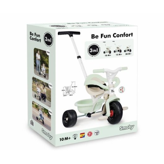Tricycle Évolutif 3-en-1 Smoby Be Fun Confort avec Manche Parental
