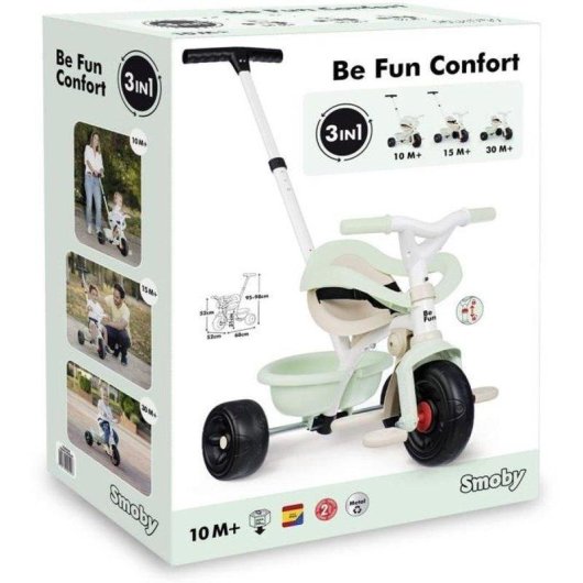 Tricycle Évolutif 3-en-1 Smoby Be Fun Confort avec Manche Parental