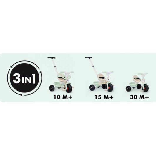 Tricycle Évolutif 3-en-1 Smoby Be Fun Confort avec Manche Parental