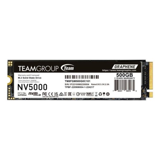 Disque Dur Team Group NV5000 500GB M.2 SSD PCIe 4.0 4500MB/s Lecture