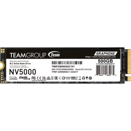 Disque Dur Team Group NV5000 500GB M.2 SSD PCIe 4.0 4500MB/s Lecture