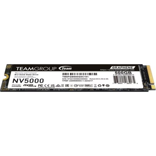 Disque Dur Team Group NV5000 500GB M.2 SSD PCIe 4.0 4500MB/s Lecture