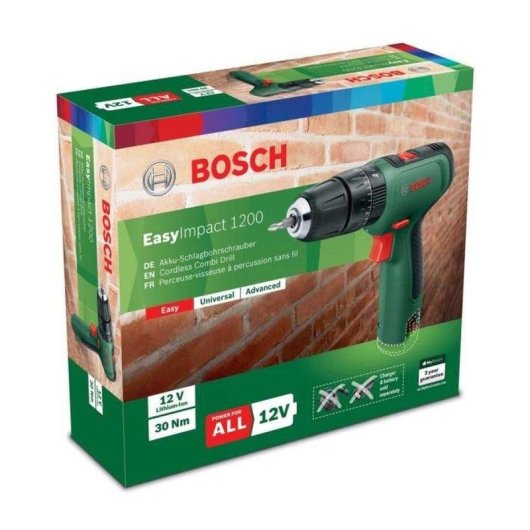 Berbequilha de impacto sem fios Bosch EasyImpact 1200 12V 2 velocidades 20 pares mandril 10mm LED