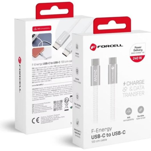Câble USB-C Forcell Cafule Color 240W 1,2 m Tressage Textile Blanc