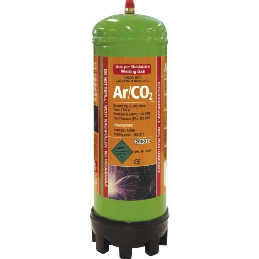 Cilindro De Gas Desechable Argón/co2 2,2 L Gys 043671 Para Mig-mag Y Tig (mezcla 80-100% Ar / 20% Co2), Rosca M10x1, Verde Con Banda Naranja
