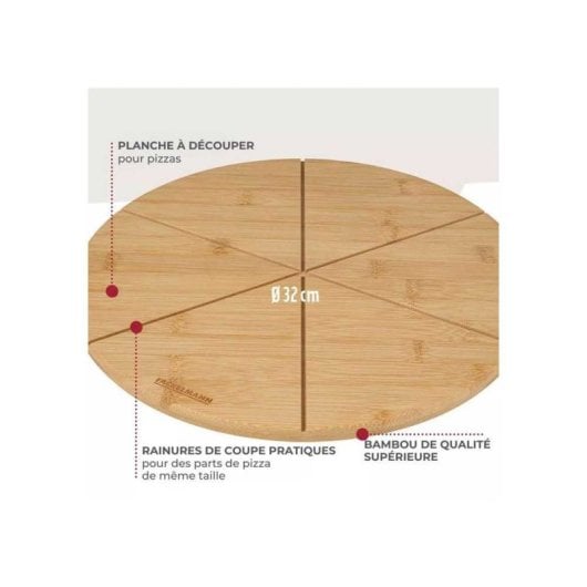 Juego De 2 Tablas Redondas Para Cortar Y Servir Pizza Fackelmann, Bambú Fsc, 32 Cm De Diámetro, 1,2 Cm De Grosor